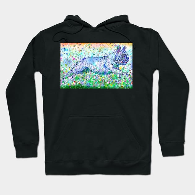 FRENCH BULLDOG RUNNING - watercolor and ink portrait .1 Hoodie by lautir